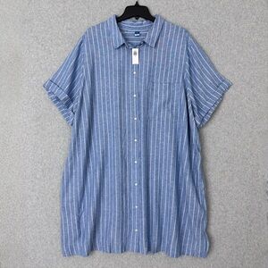 Old Navy Shirt Dress Womens 3X Blue Striped Button Up Beach Boho Lagenlook READ